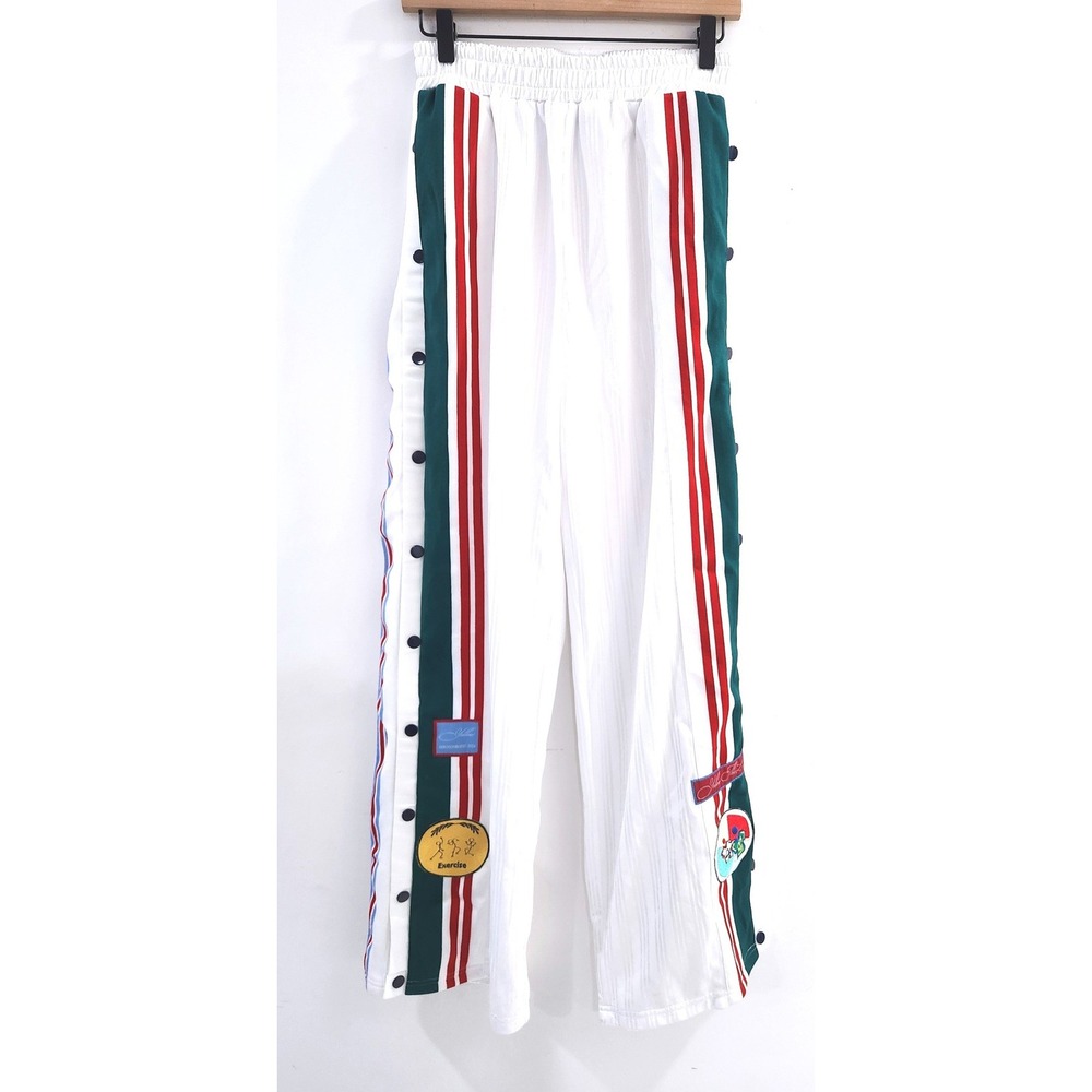 Yllw White Tearaway Snap Button Track Pants Green Red Stripe Wide Leg Small - Picture 3 of 11